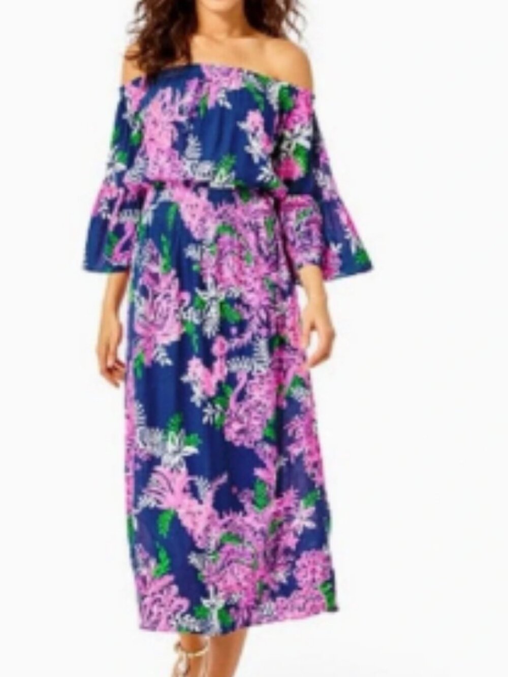 Lilly Pulitzer Size S Ravyn Midi Dress Oyster Bay‎ Navy Ruffle Your Feathers